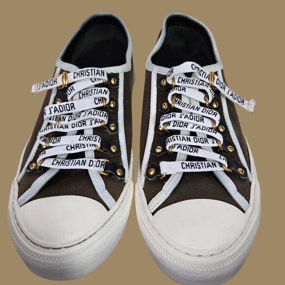 Christian Dior WalkNDior Canvas Sneakers Low Top Cap Toe JADIOR Lace Up Logo 7.5 - Picture 1 of 16